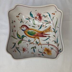 Outeiro Aqueda Portugal Hand Painted Porcelain Bird Floral Small Soup Bowl